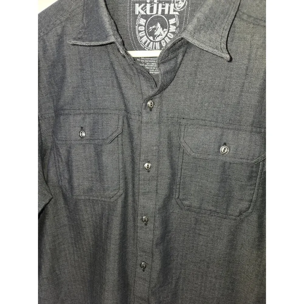 Kuhl Shiftr Shirt Mens Large Gray Linen Blend Outdoors Button Front Long Sleeve